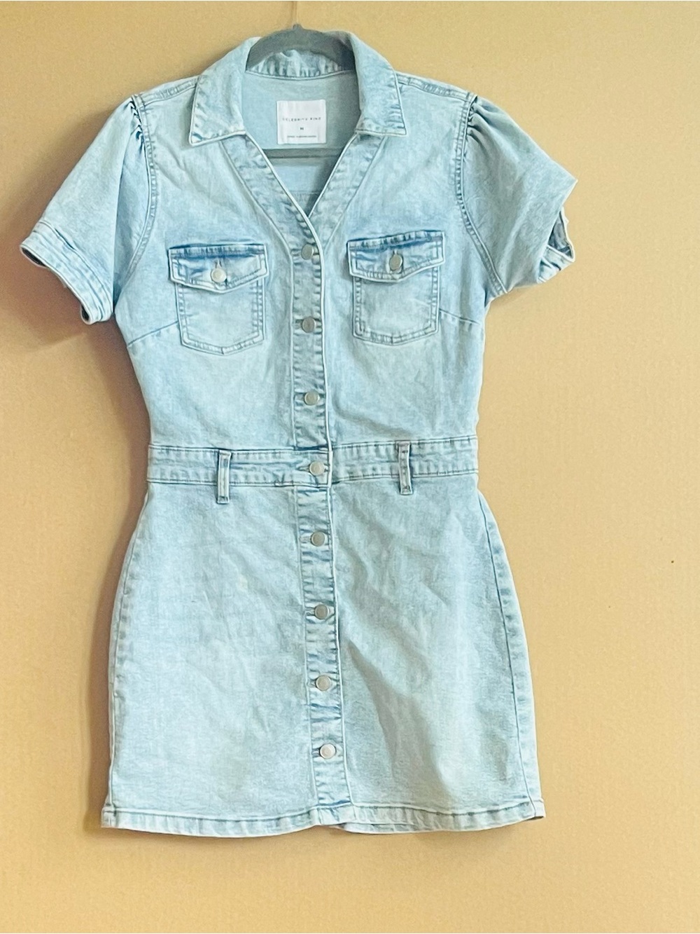 Celebrity Pink Light Wash Denim Button-Front Mini Dress